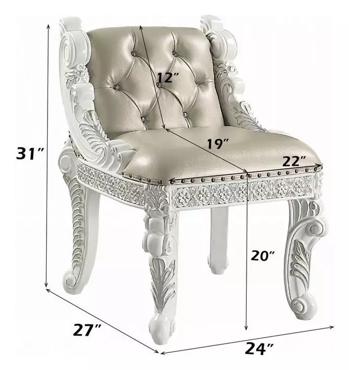 Vanaheim Beige Upholstered Vanity Stool with Nailhead Trim
