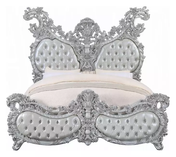 Valkyrie Antique Platinum King Upholstered Panel Bed