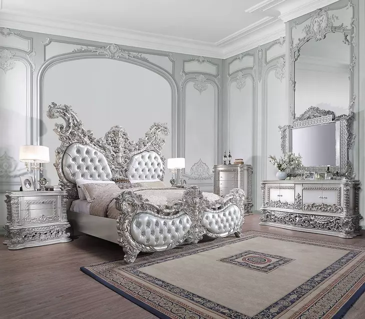 Valkyrie Antique Platinum Upholstered Panel Bedroom Set