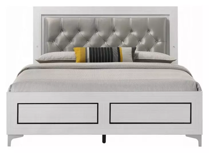 Casilda Gray and White King Upholstered Panel Bed with LED