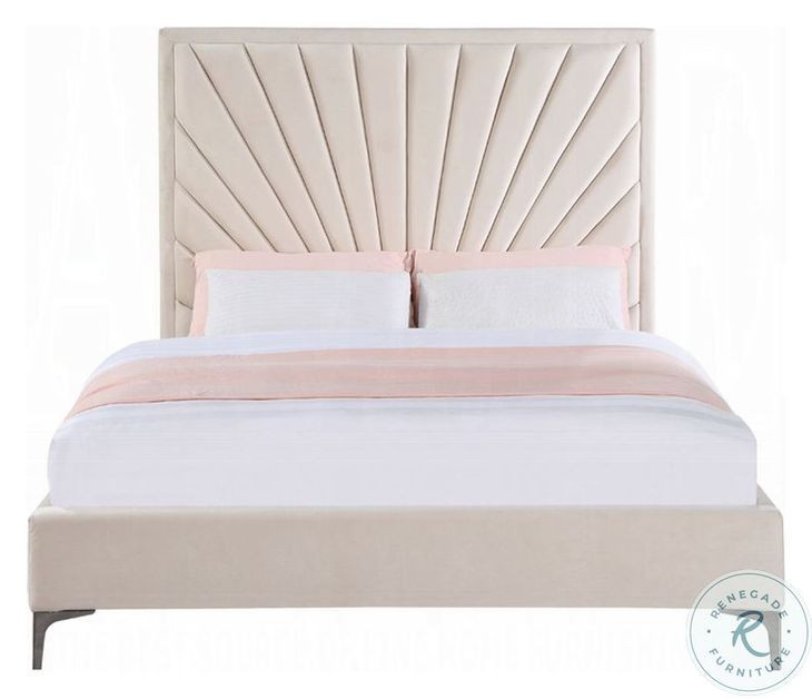 Faiz Beige Velvet Queen Upholstered Bed