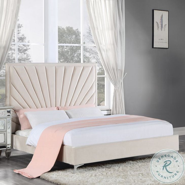 Faiz Beige Velvet Queen Upholstered Bed
