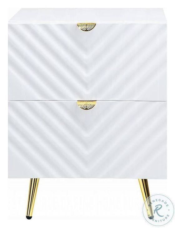 Gaines White High Gloss 2 Drawer Nightstand