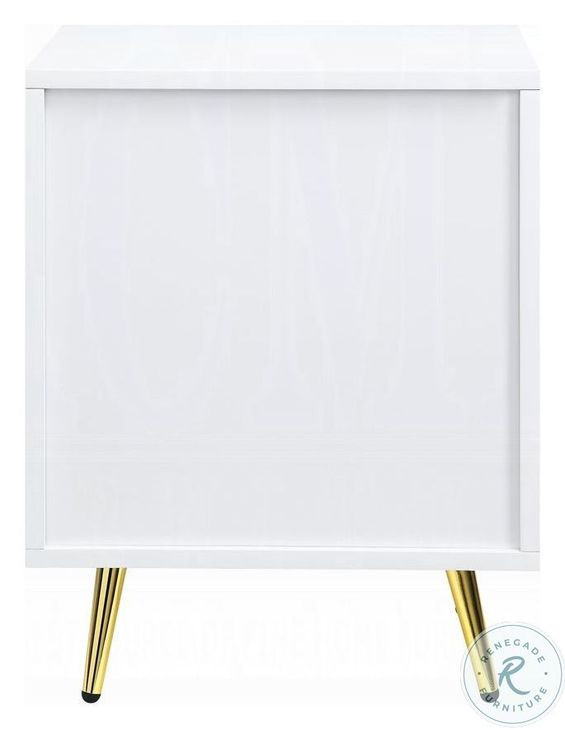 Gaines White High Gloss 2 Drawer Nightstand