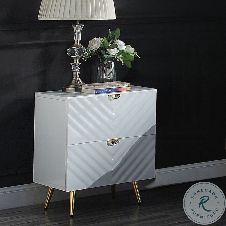 Gaines White High Gloss 2 Drawer Nightstand