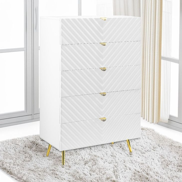 Gaines White 5 Drawer Chest