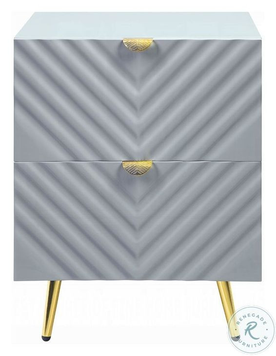 Gaines Gray High Gloss 2 Drawer Nightstand