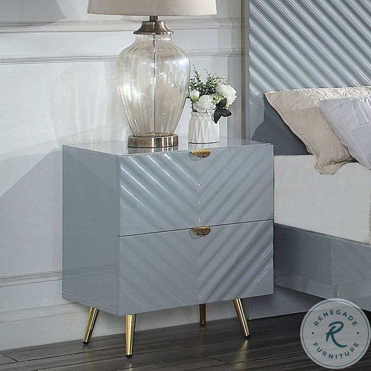 Gaines Gray High Gloss 2 Drawer Nightstand