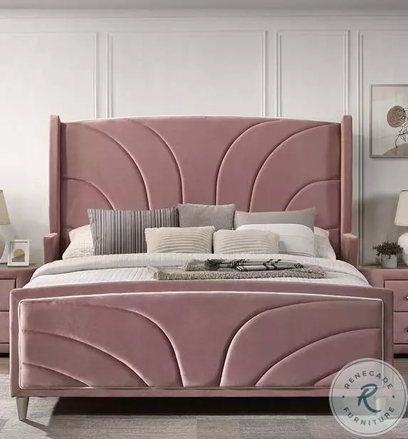Salonia Pink Velvet Queen Upholstered Platform Bed