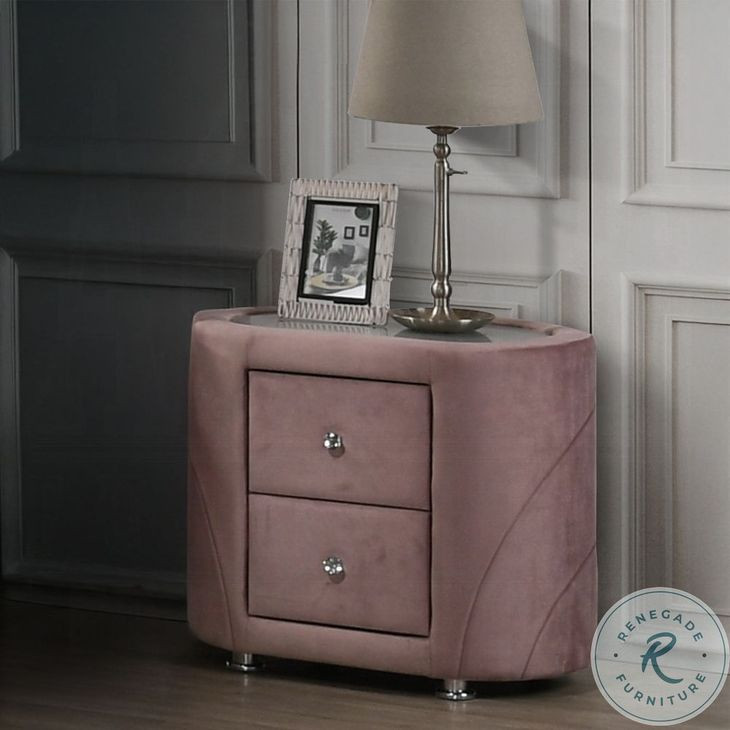 Salonia Pink Velvet 2 Drawer Nightstand