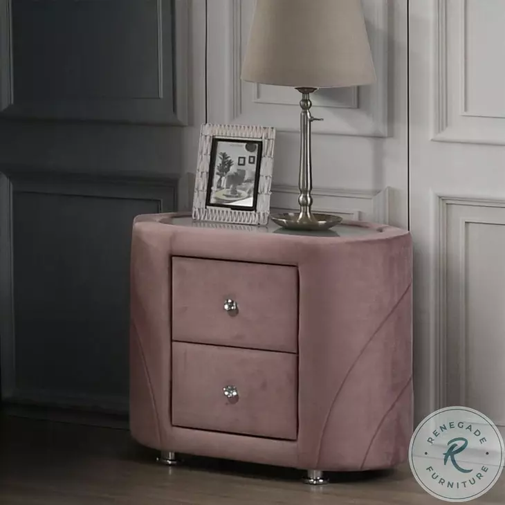 Salonia Pink Velvet 2 Drawer Nightstand