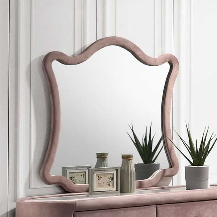 Salonia Pink Upholstered Arched Dresser Mirror