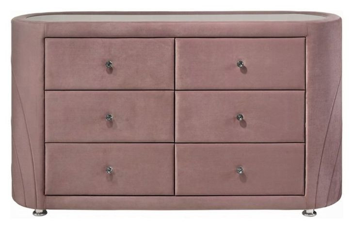 Salonia Pink Upholstered 6 Drawer Glass Top Dresser