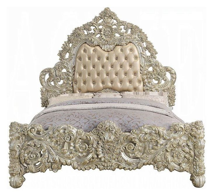 Sorina Beige and Antique Gold King Upholstered Panel Bed