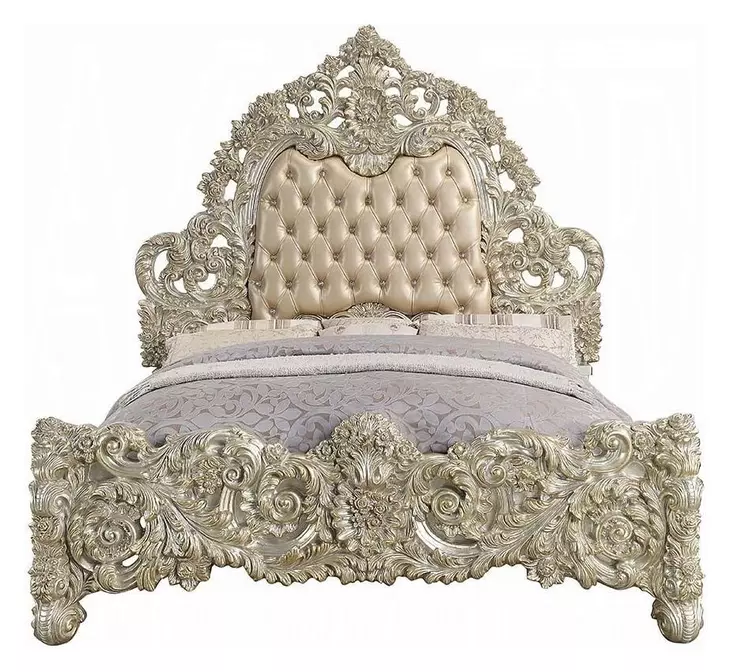Sorina Beige and Antique Gold Upholstered Panel Bedroom Set