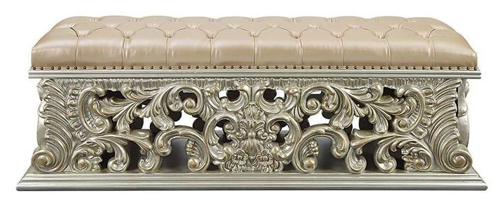 Sorina Antique Gold Upholstered 66" Accent Bench with Nailhead Trim