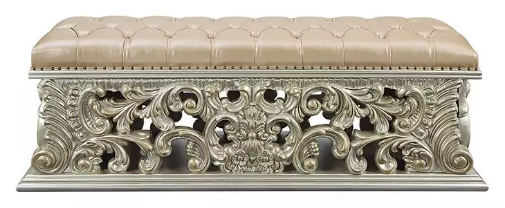 Sorina Antique Gold Upholstered 66" Accent Bench with Nailhead Trim