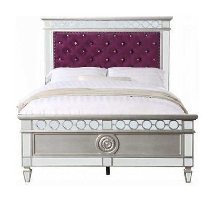 Varian Burgundy and Silver Full Upholstered Panel Bed with Nailhead Trim