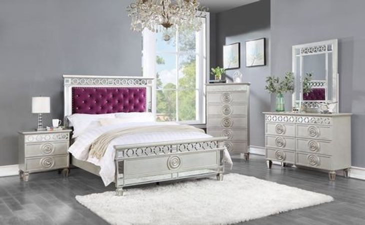 Varian Burgundy and Silver Full Upholstered Panel Bed with Nailhead Trim