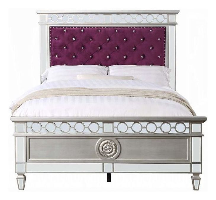 Varian Burgundy and Silver Twin Upholstered Panel Bed with Nailhead Trim