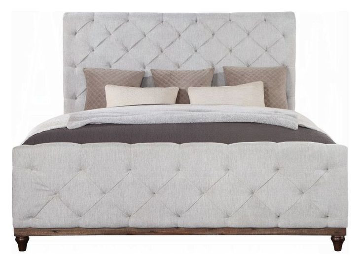 Andria Reclaimed Oak and Beige King Upholstered Panel Bed