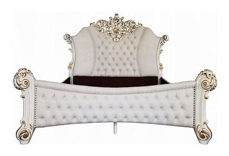 Vendome Cream and Antique Pearl King Upholstered Panel Bed