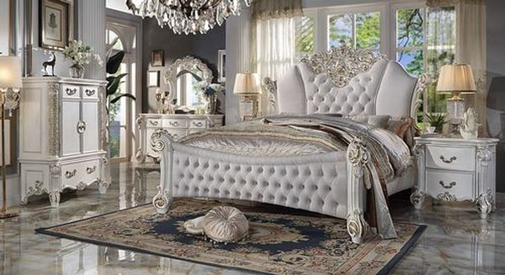 Vendome Cream and Antique Pearl King Upholstered Panel Bed