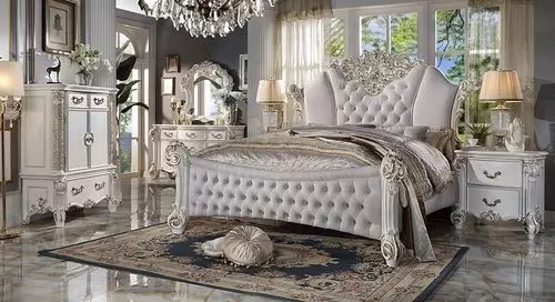 Vendome Cream and Antique Pearl King Upholstered Panel Bed