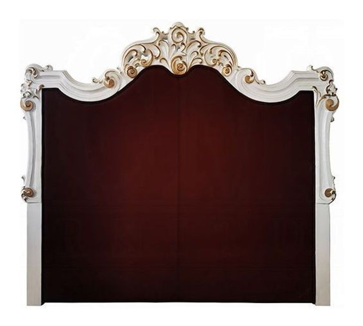 Vendome Beige and Antique Pearl King Upholstered Panel Bed with Nailhead Trim