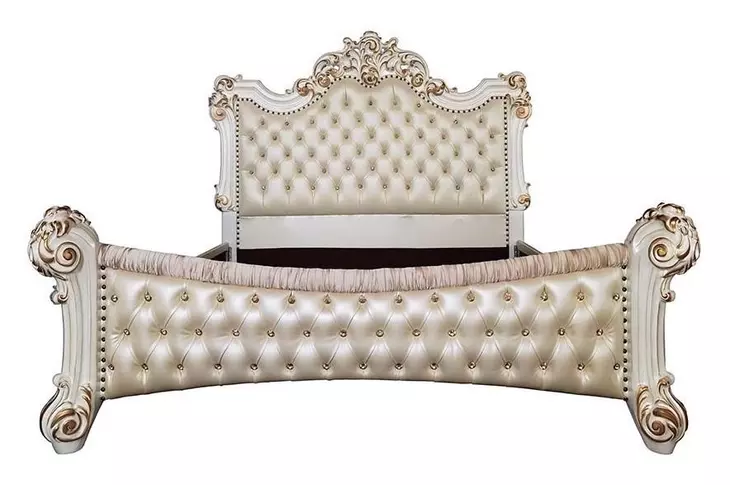 Vendome Beige and Antique Pearl Upholstered Bedroom Set with Nailhead Trim