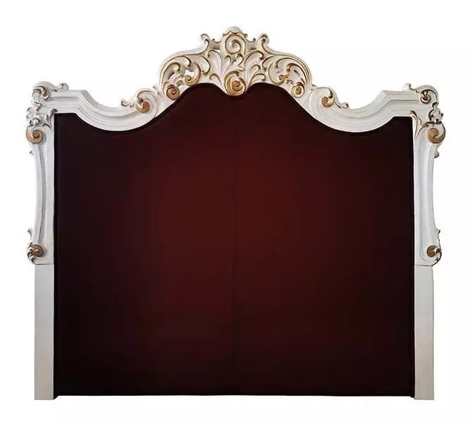 Vendome Beige and Antique Pearl Queen Upholstered Panel Bed with Nailhead Trim