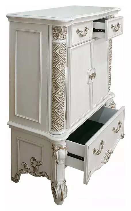 Vendome Beige and Antique Pearl Upholstered Bedroom Set with Nailhead Trim