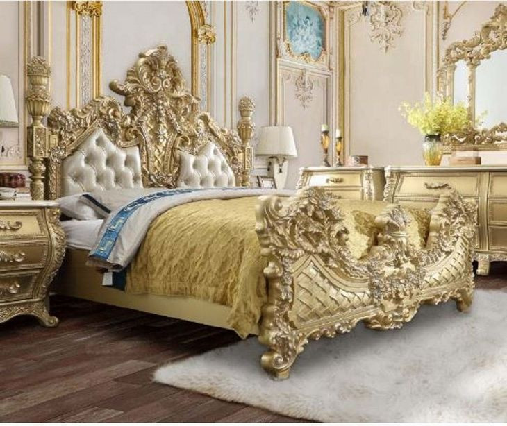 Cabriole Light Gold and Gold King Upholstered Novelty Bed