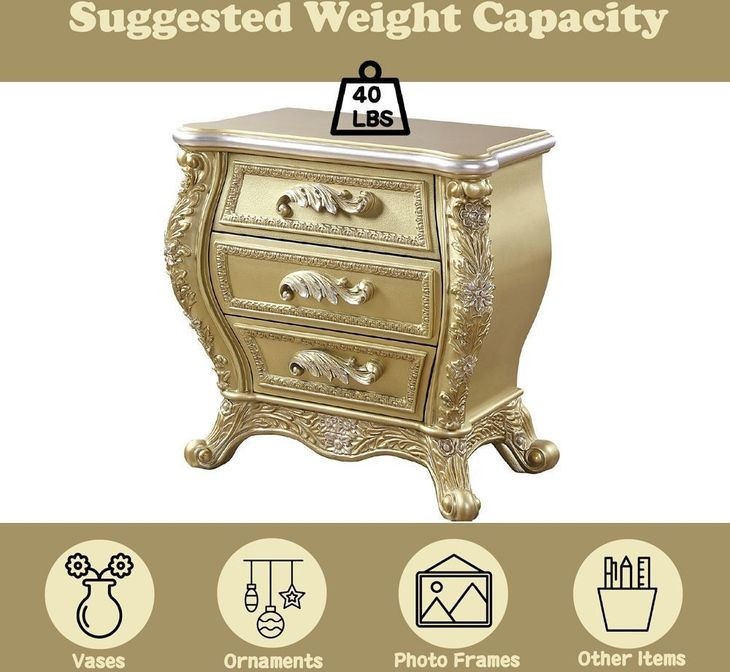 Cabriole Gold 3 Drawer Nightstand