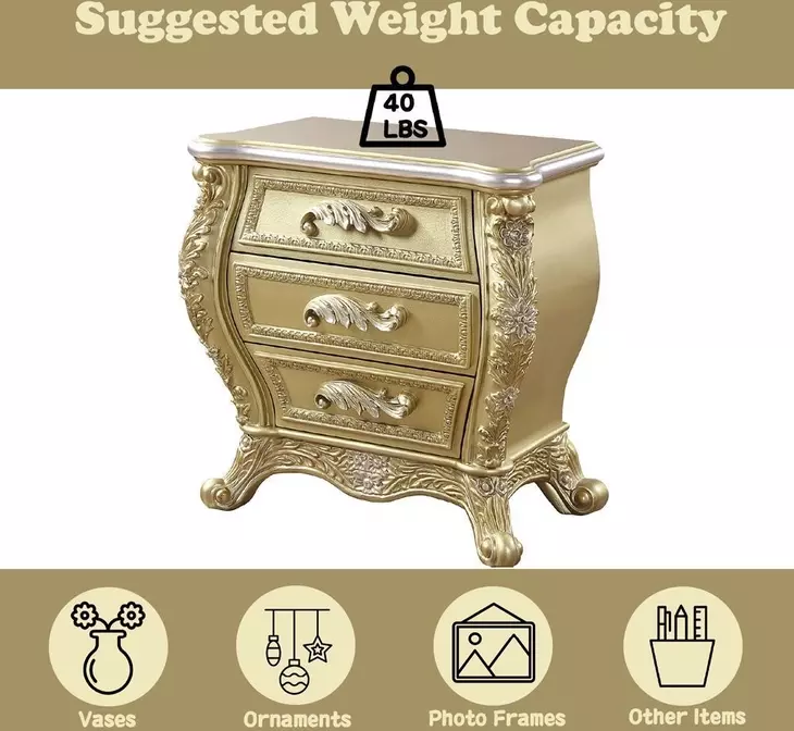 Cabriole Gold 3 Drawer Nightstand