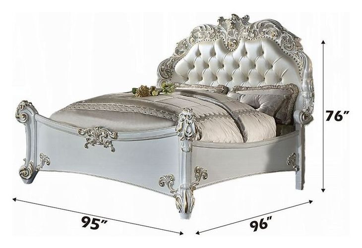 Vendome Antique Pearl King Upholstered Panel Bed with Nailhead Trim