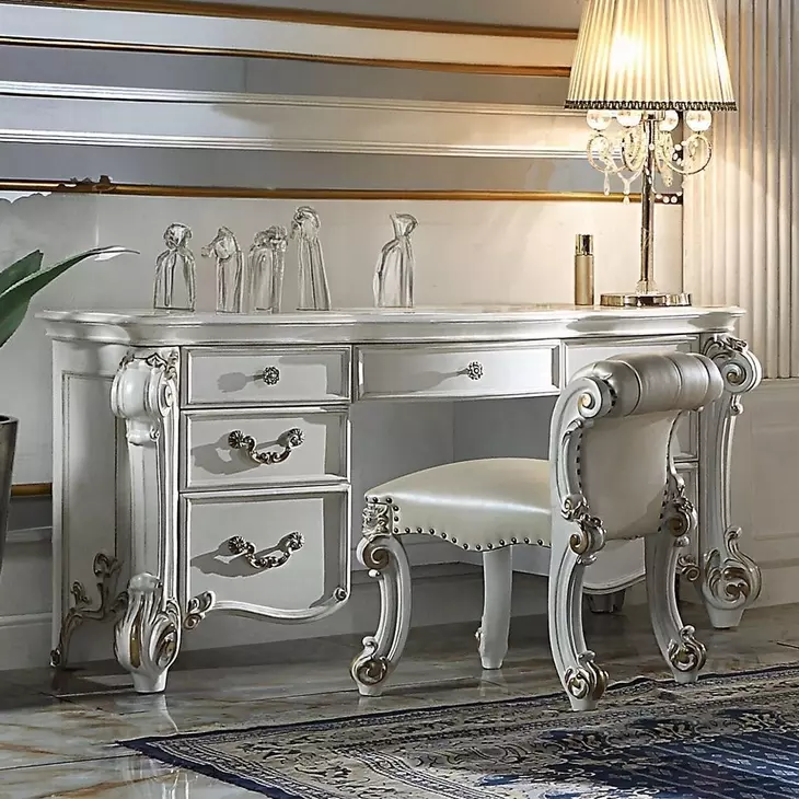 Vendome Antique Pearl 7 Drawer Vanity Desk