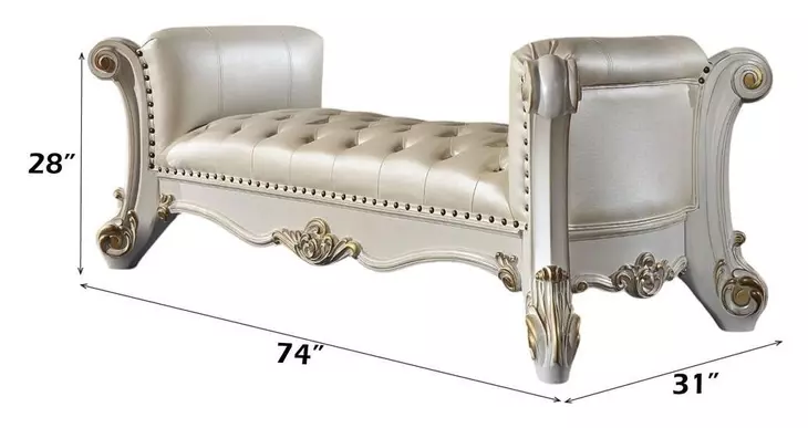 Vendome Antique Pearl Upholstered 74" Accent Bench with Nailhead Trim