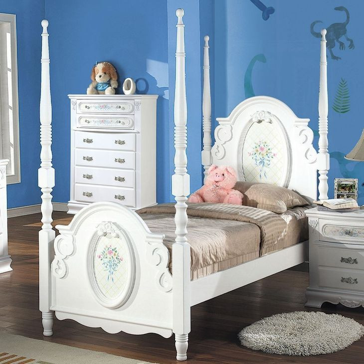 Flora White Twin Poster Bed