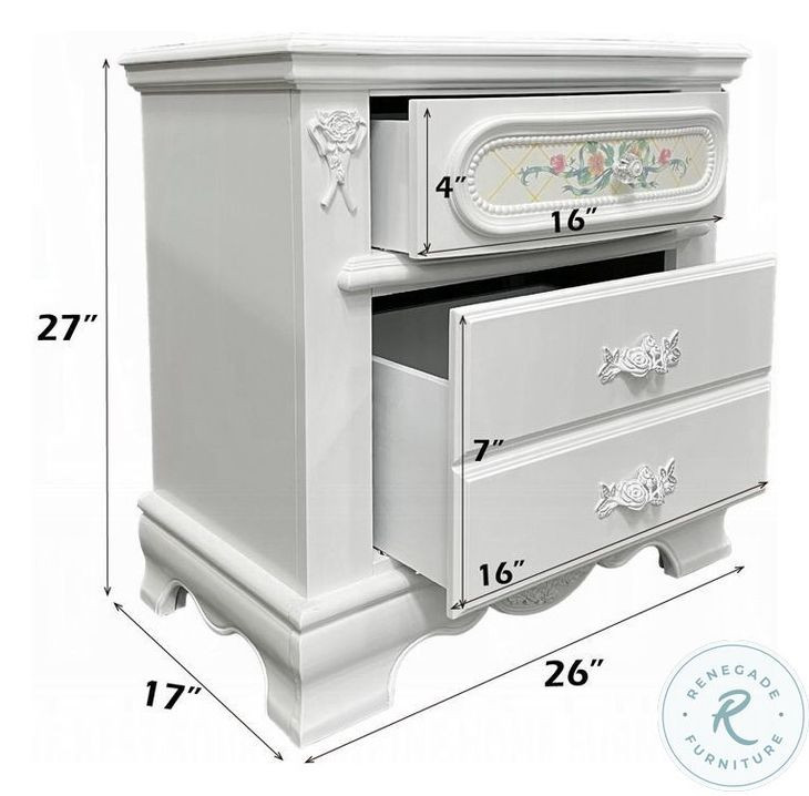 Flora White 2 Drawer Nightstand