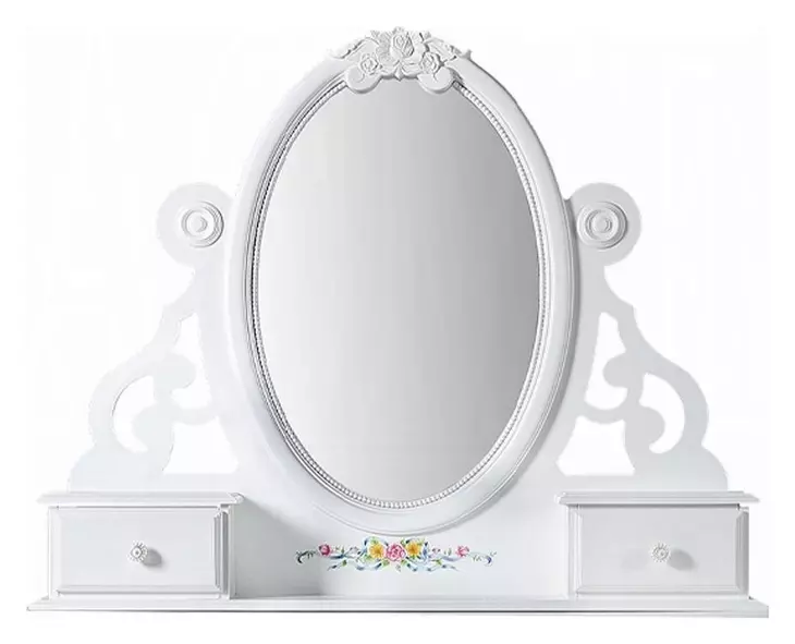 Flora White Oval Dresser Mirror with Jewelry Storage