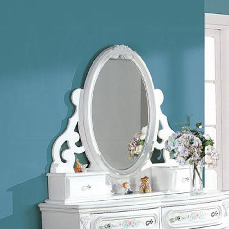 Flora White Oval Dresser Mirror with Jewelry Storage