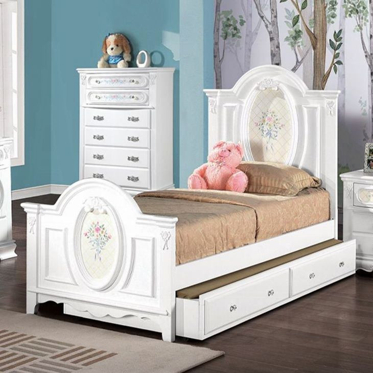 Flora White Twin Storage Panel Bed