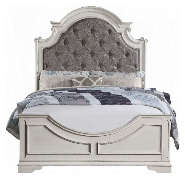 Florian Gray and Antique White King Upholstered Panel Bed