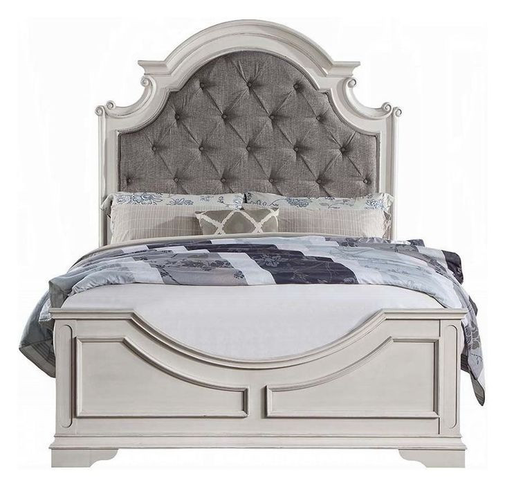 Florian Gray and Antique White Queen Upholstered Panel Bed
