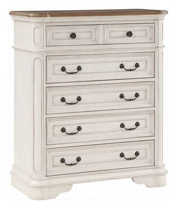 Florian Brown and Antique White 5 Drawer Chest