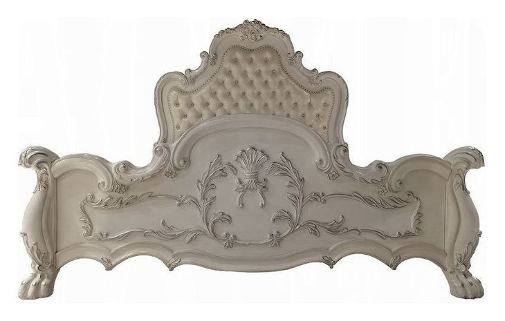 Dresden Bone White Queen Upholstered Panel Bed with Nailhead Trim