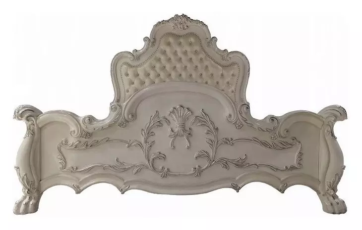 Dresden Bone White Queen Upholstered Panel Bed with Nailhead Trim