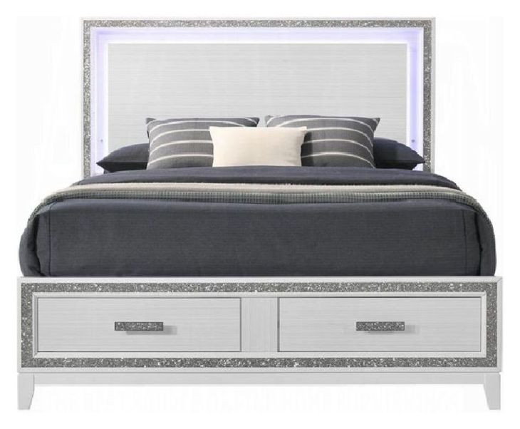 Haiden White King Storage Panel Bed with LED