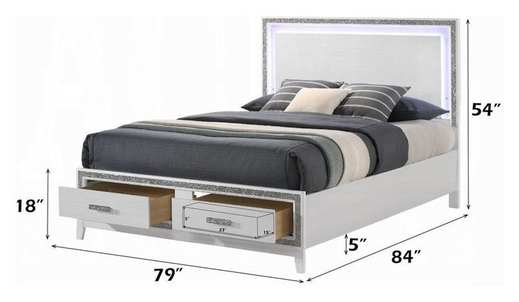 Haiden White King Storage Panel Bed with LED
